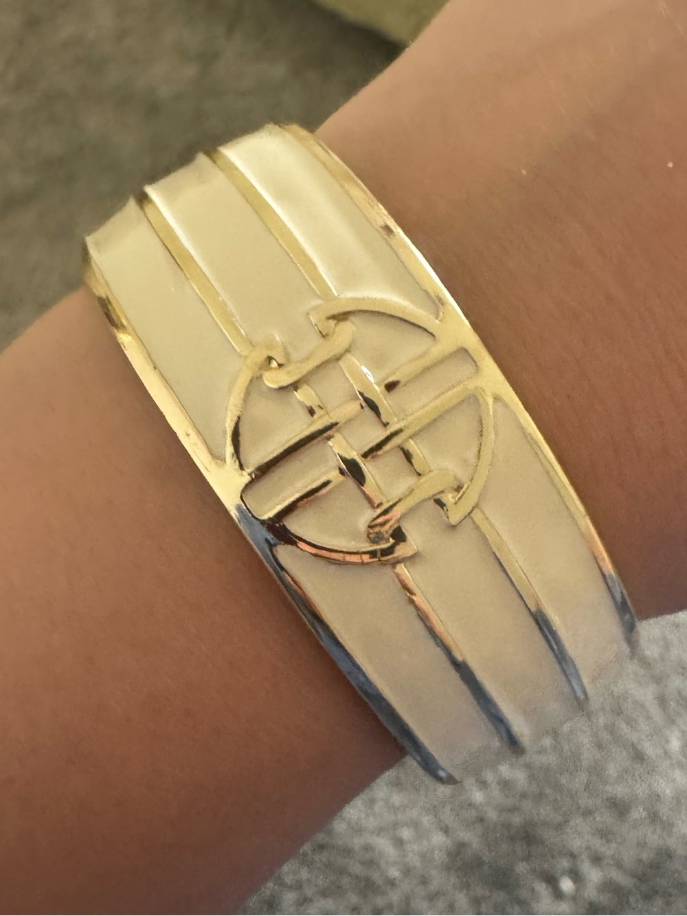 Gold and Cream Enamel Logo Cuff Bracelet